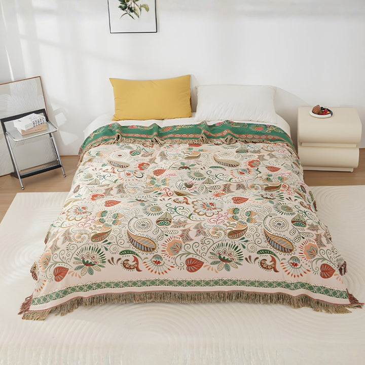 Bohemian Reversible Sofa &amp; Bed Throw Vibrant Autumn Leaf Design