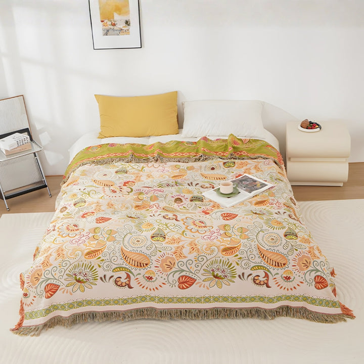 Bohemian Reversible Sofa &amp; Bed Throw Vibrant Autumn Leaf Design