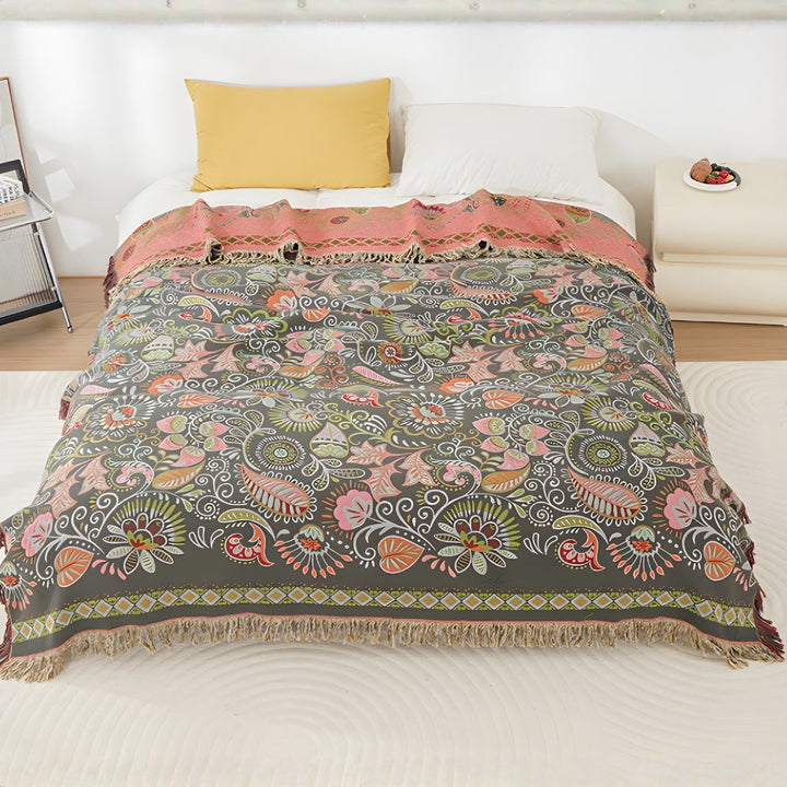 Bohemian Reversible Sofa &amp; Bed Throw Vibrant Autumn Leaf Design