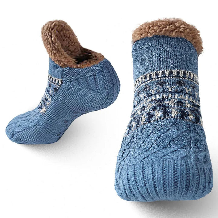 Plushley™ Snowflake Pattern Fleece-Lined Socks with Non-Slip Grips