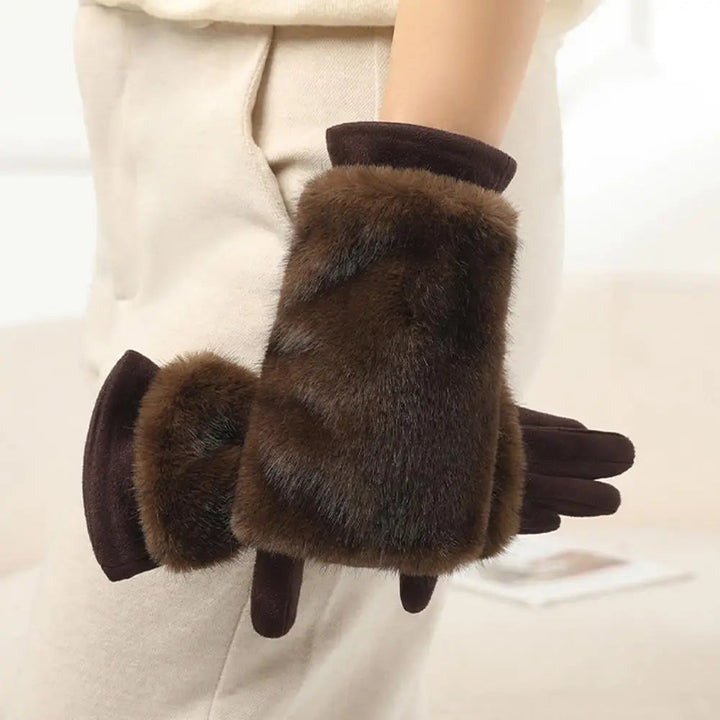 Suede Touchscreen Winter Gloves with Soft Faux Fur Trim