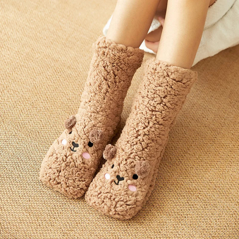 Cute Bear Fleece Socks with Non-Slip Grip