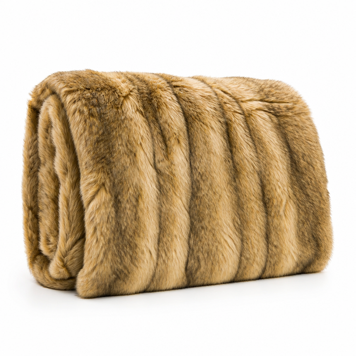 Fluffy Faux Fur Throw Blanket with Reinforced Edges