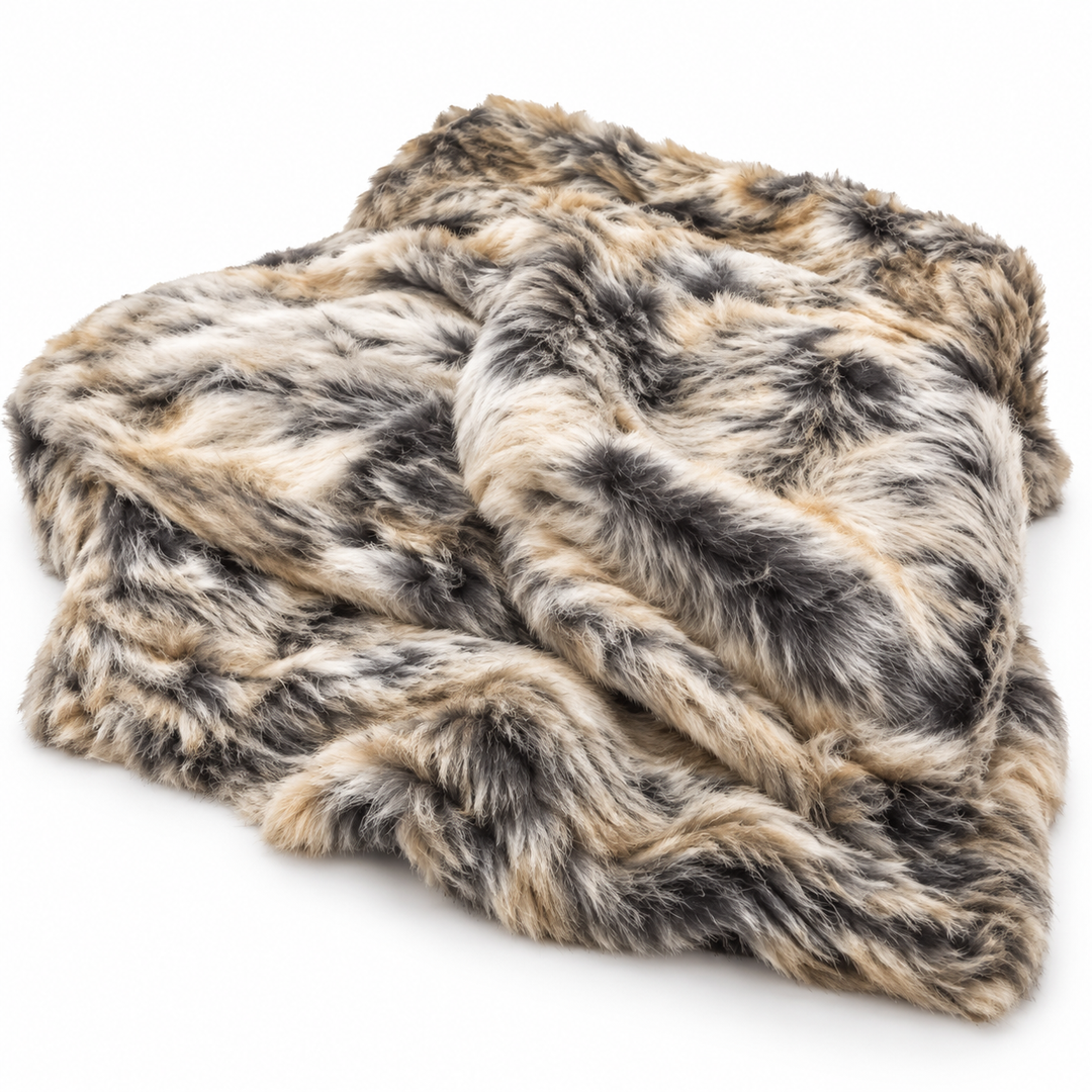 Dense Faux Fur Throw Blanket with Soft Polyester Backing