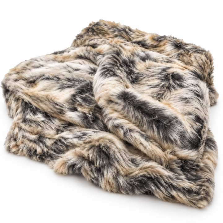 Dense Faux Fur Throw Blanket with Soft Polyester Backing