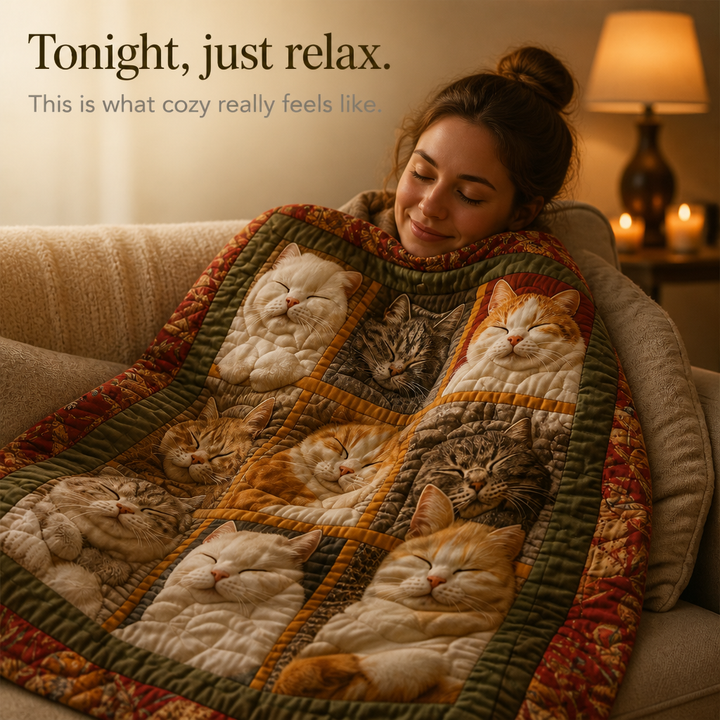 Reversible Flannel Throw Blanket with Nine Sleeping Cats