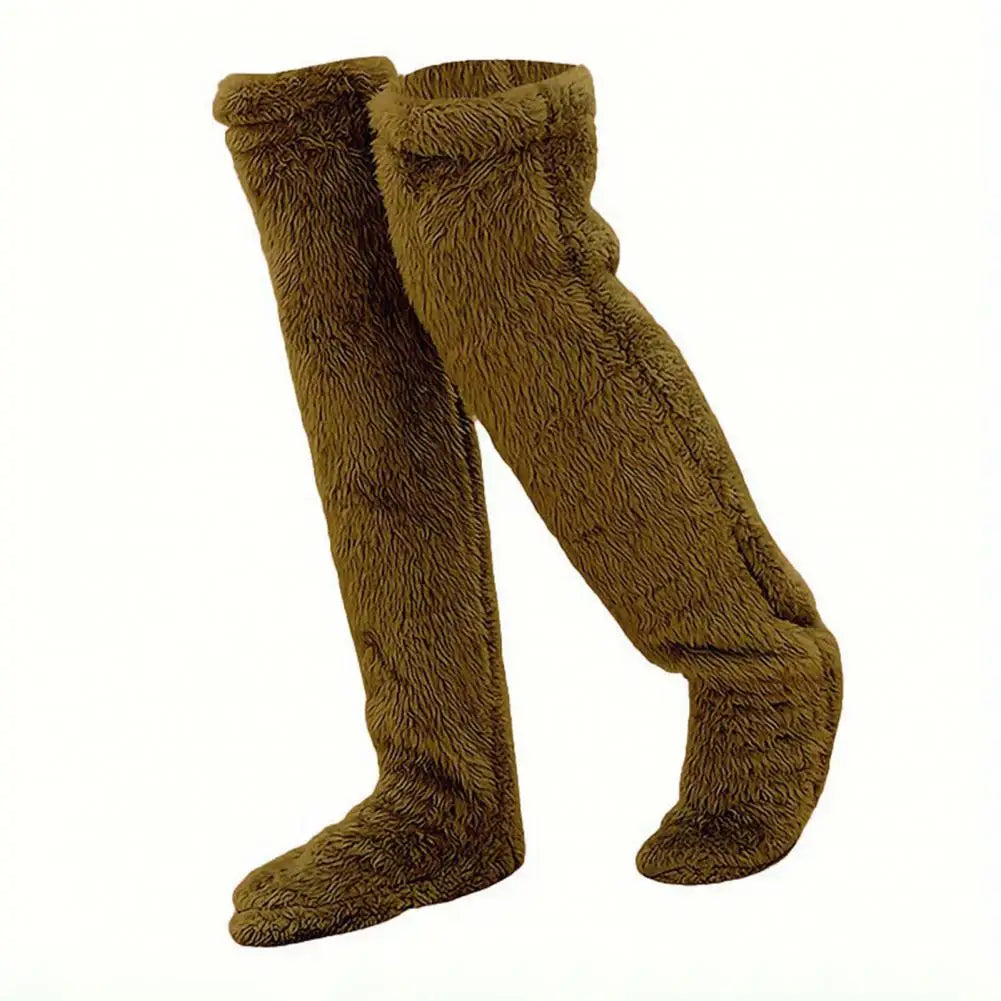 Long Coral Fleece Lounge Socks with Open-Foot Design