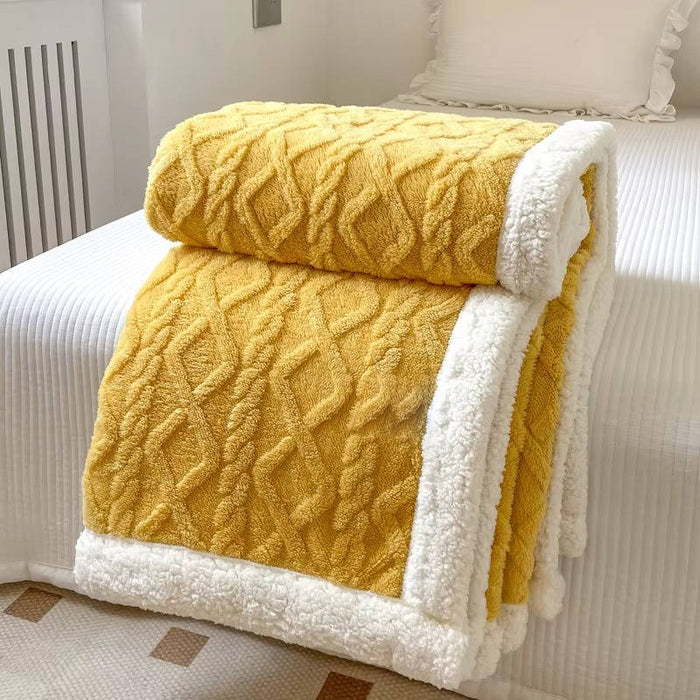 Plushley™ Double-Sided Fleece Blanket with 3D Jacquard & Sherpa Back