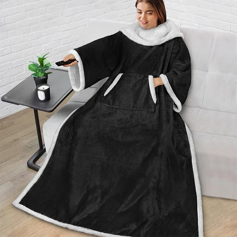 Sherpa Wearable Blanket with Sleeves and a Cozy Foot Pocket