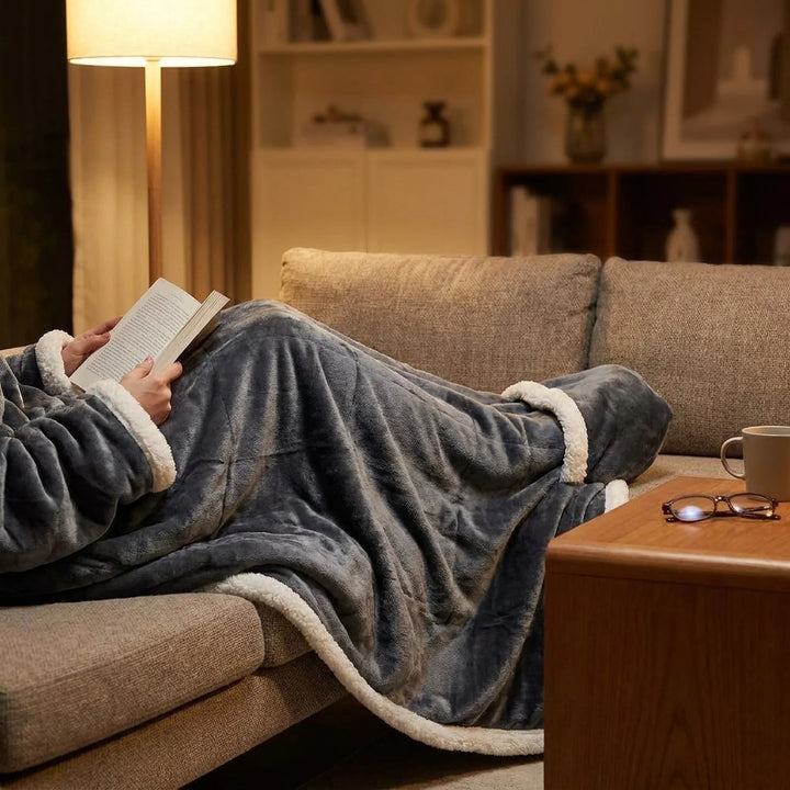 Sherpa Wearable Blanket with Sleeves and a Cozy Foot Pocket