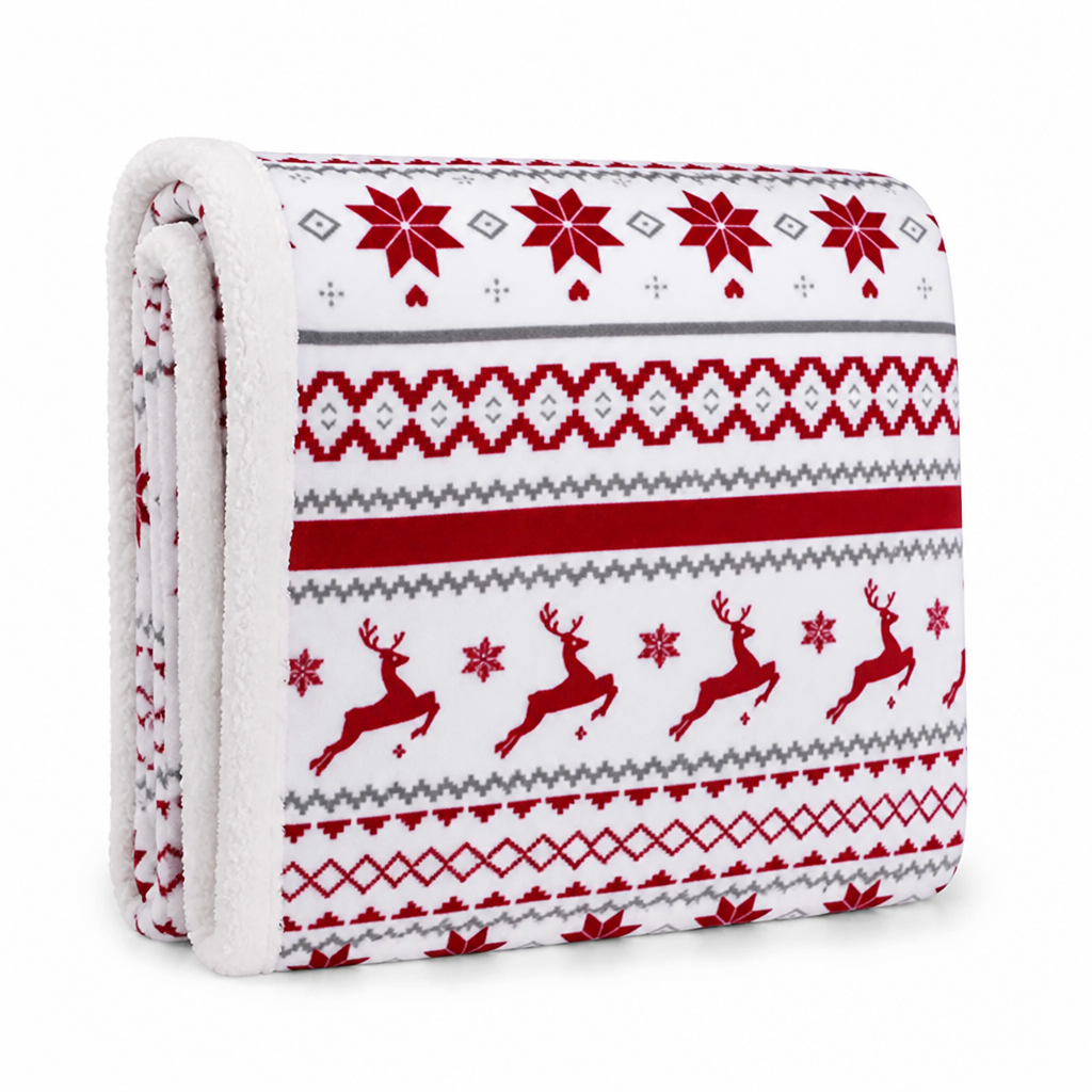 Festive Plush Fleece Throw Blanket with Holiday Prints