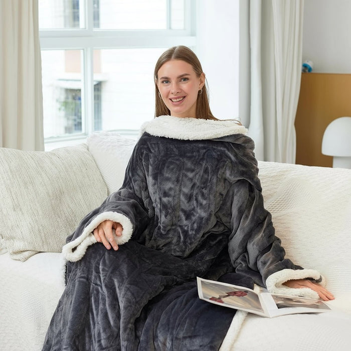 Plushley™ Heated Wearable Blanket with Sleeves and Foot Pocket