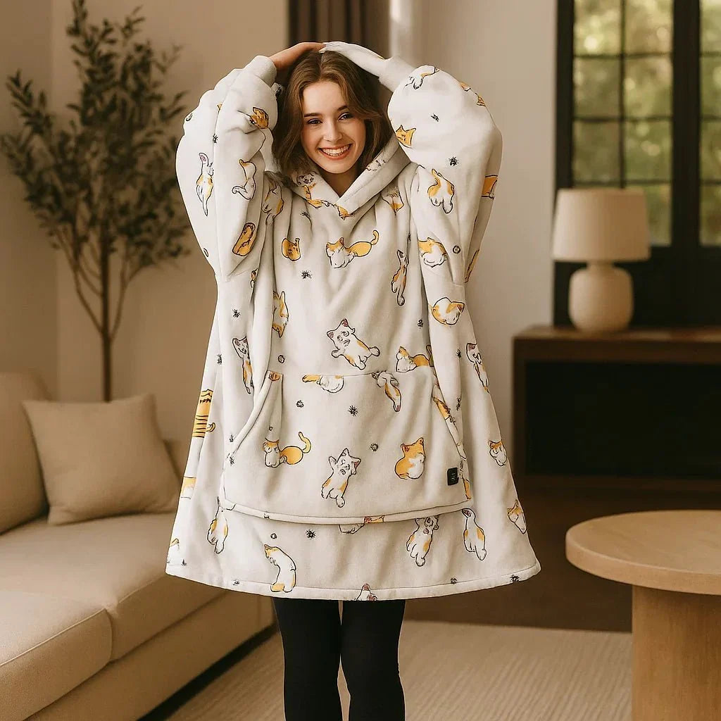 USB Heated Blanket Hoodie – Cozy Wearable Flannel Warmth