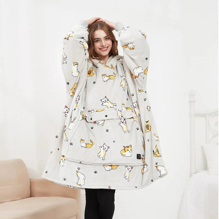 USB Heated Blanket Hoodie – Cozy Wearable Flannel Warmth