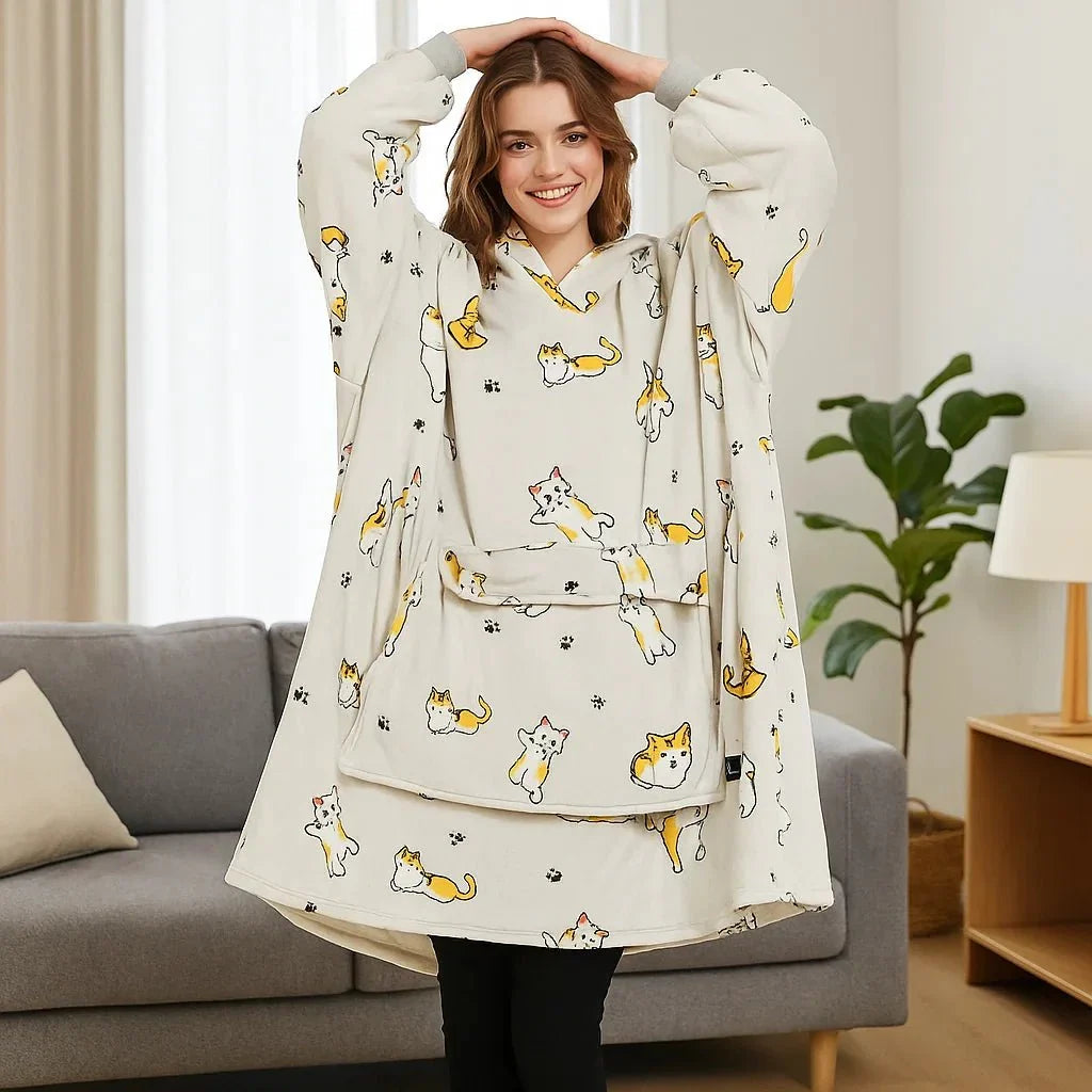 USB Heated Blanket Hoodie – Cozy Wearable Flannel Warmth