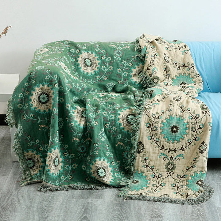 Reversible Cotton Couch Cover Blanket for Sofa and Bed