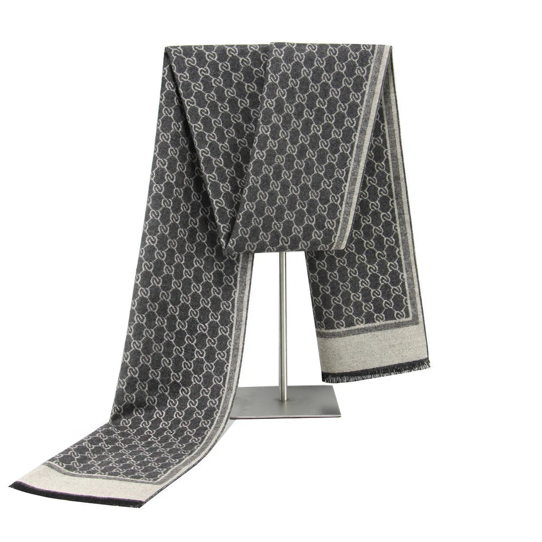 Cashmere-Feel Winter Scarf with Letter Print and Fringe Trim