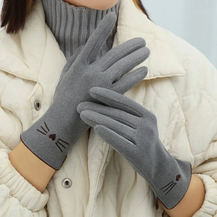 Cat Embroidered Touchscreen Winter Gloves for Women