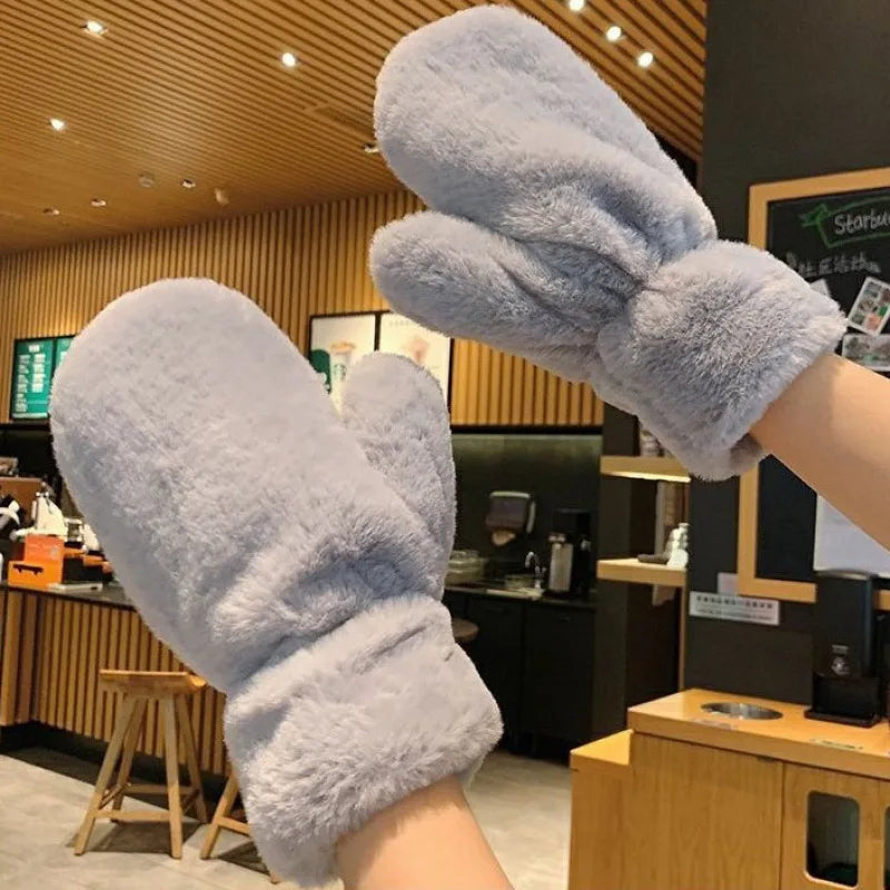 Fluffy Plush Mittens with Thick Lining for Cold Days