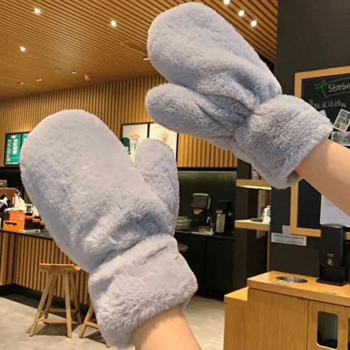 Fluffy Plush Mittens with Thick Lining for Cold Days