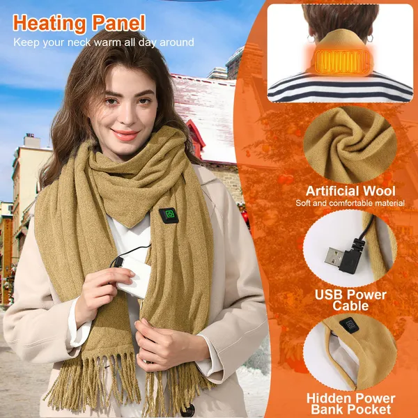 Plushley™ Heated Fleece Neck Scarf with LED Heat Indicator