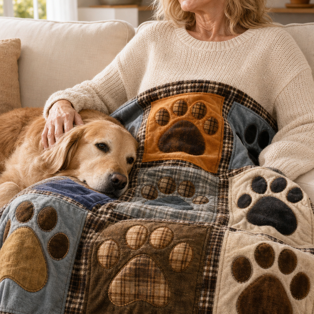 Paw Print Flannel Blanket – Soft on Both Sides for Couch and Bed
