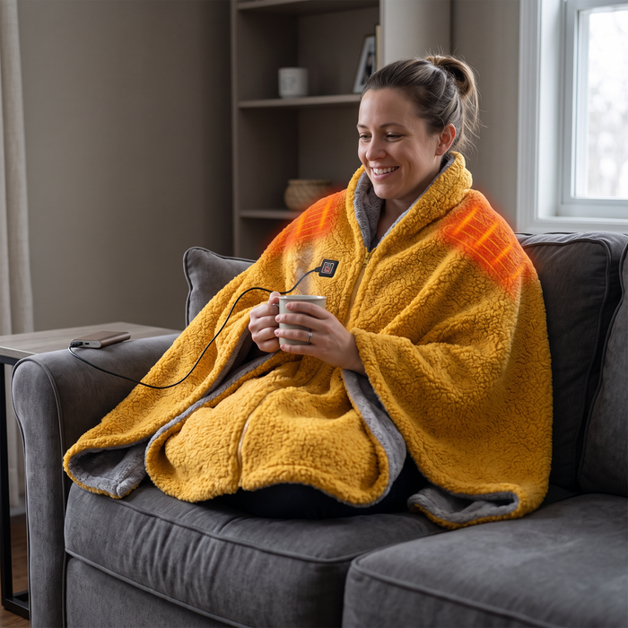 Plushley™ Sherpa Fleece USB Heated Throw with Zip & 3 Heat Levels