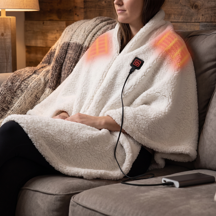Heated Throw Blanket - USB Powered, 3-Speed Warmth, Sherpa Fleece