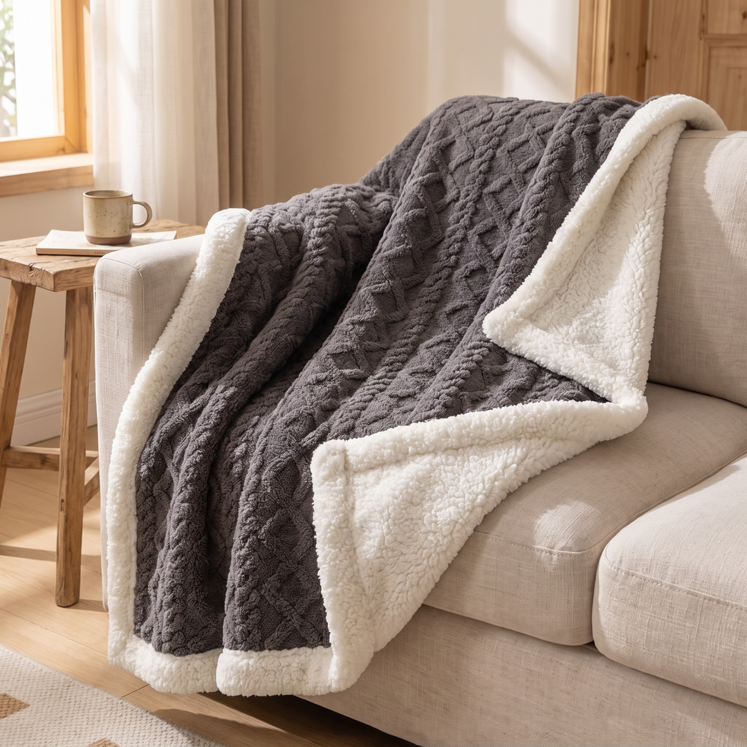 Reversible Brushed Sherpa Blanket – Heavy, Warm and Soft