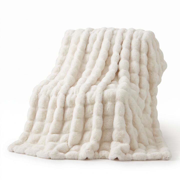 Double-Lined Faux Rabbit Fur Throw Blanket with Real Weight