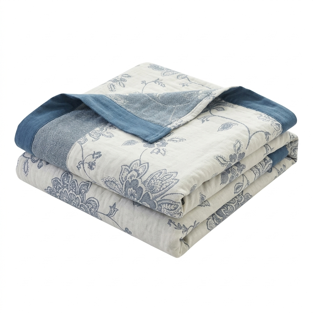 Five-Layer Cotton Gauze Blanket With Woven Floral Jacquard