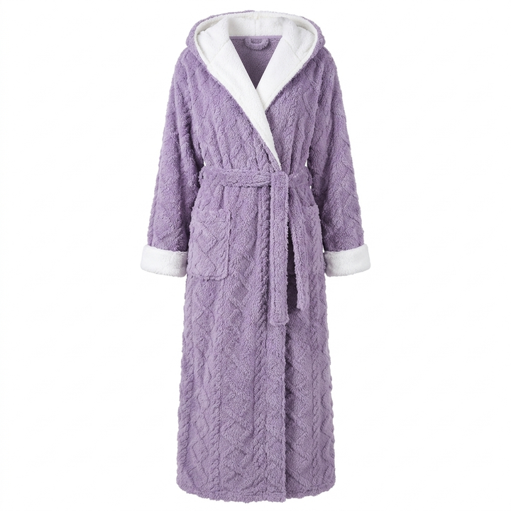 Plushley™ Long Plush Knit Hooded Robe with Two Patch Pockets