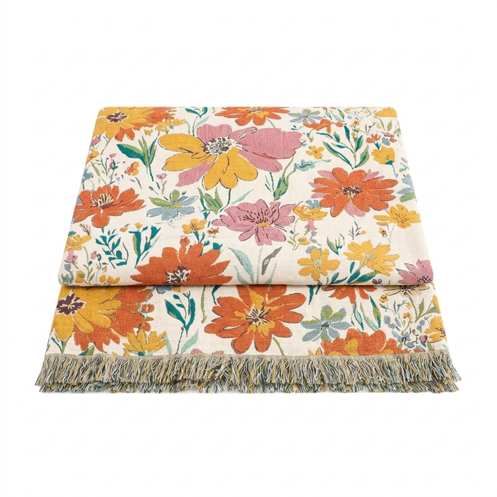 Plushley™ Jacquard Wildflower Cotton Blanket for Every Season