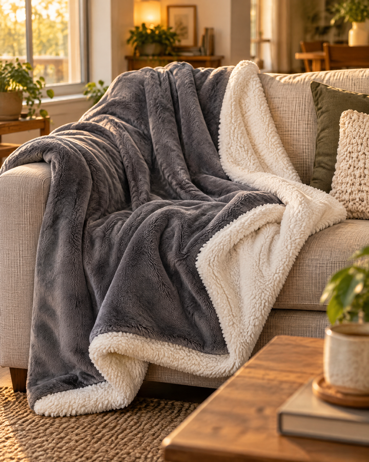 Reversible Sherpa Fleece Throw Blanket – Plush on Both Sides