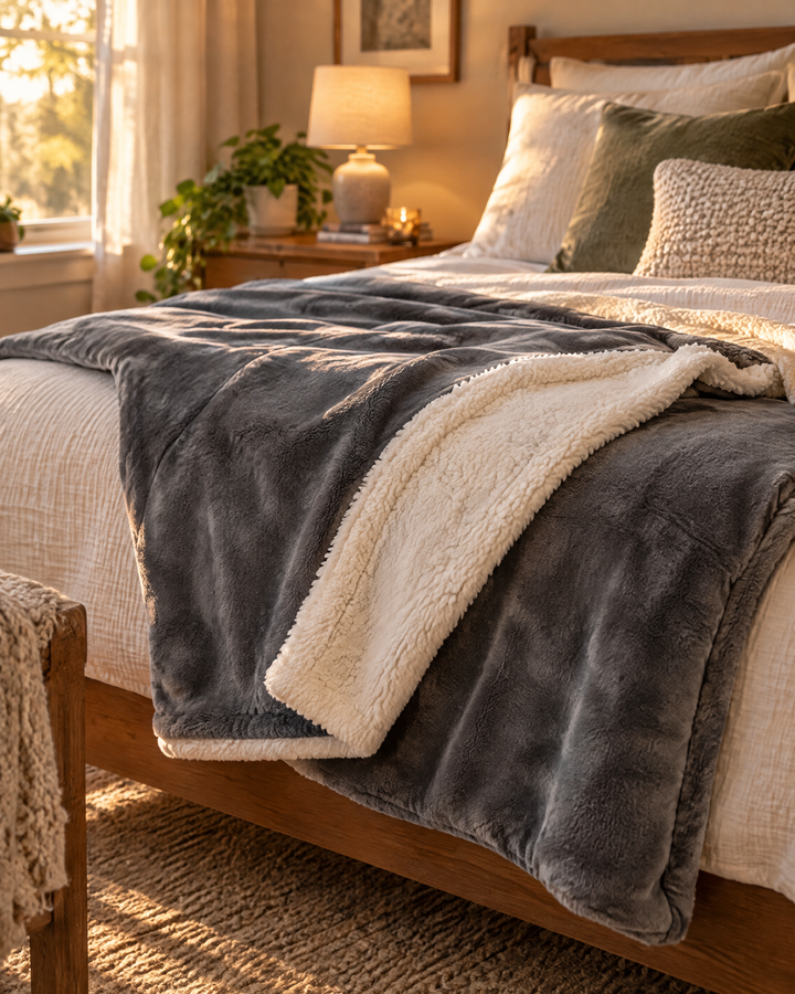 Reversible Sherpa Fleece Throw Blanket – Plush on Both Sides