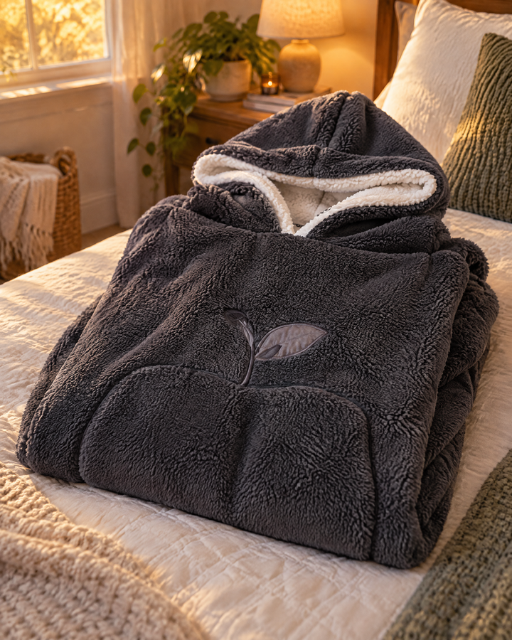 Extra-Long Sherpa Hoodie Blanket with Sleeves and Big Pocket