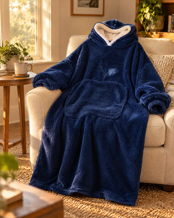 Extra-Long Sherpa Hoodie Blanket with Sleeves and Big Pocket