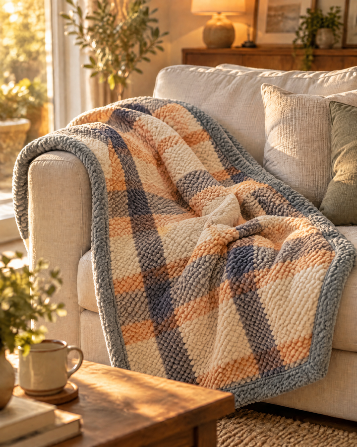 Plushley™ Chunky Chenille Knit Throw Blanket in Check and Stripe