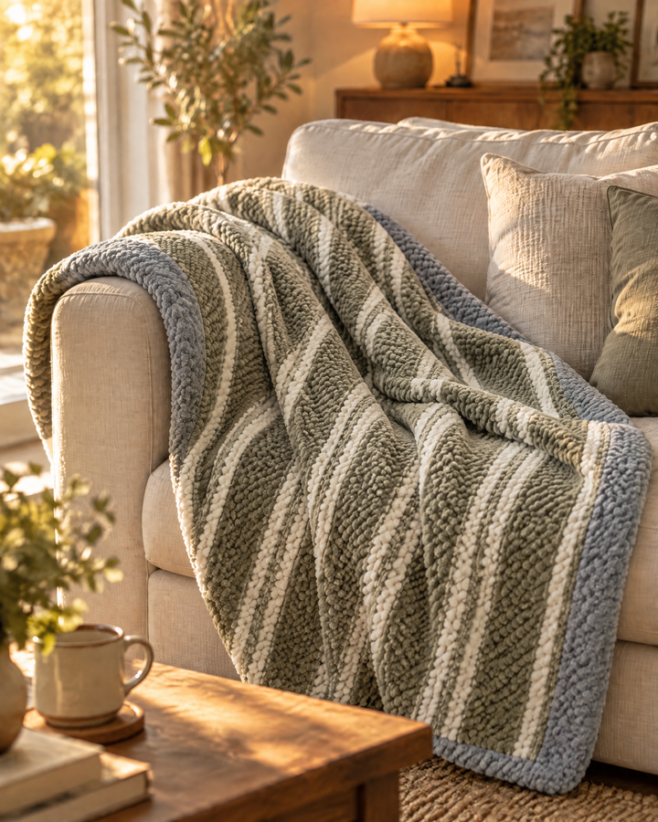 Plushley™ Chunky Chenille Knit Throw Blanket in Check and Stripe