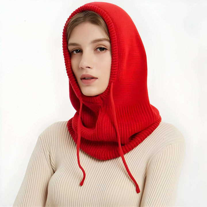 Hooded Knit Beanie in Soft Wool Blend with Drawstrings