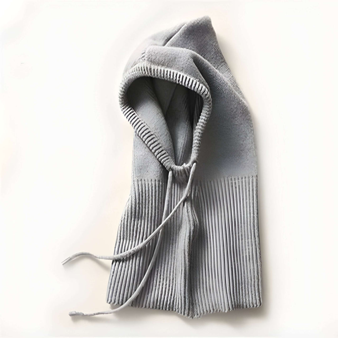 Hooded Knit Beanie in Soft Wool Blend with Drawstrings