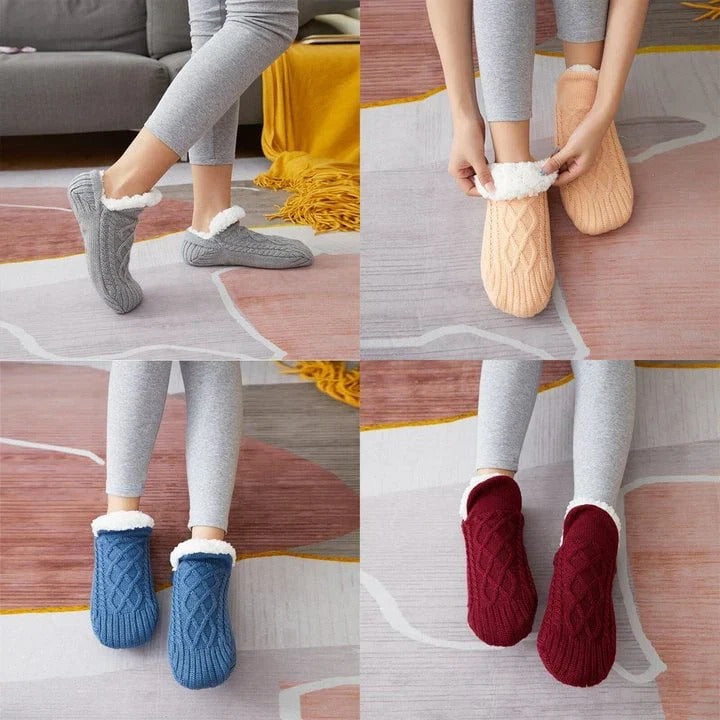 Fleece-Lined Thermal Socks with Non-Slip Silicone Grips