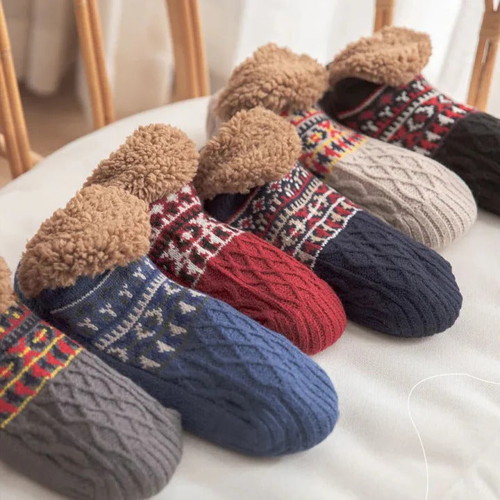 Snowflake Knit Fleece-Lined Socks with Non-Slip Grips