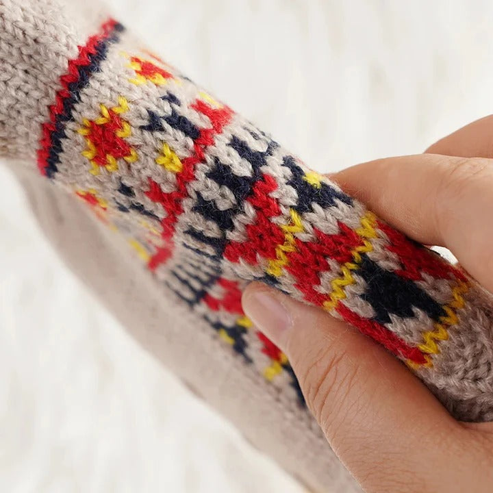Snowflake Knit Fleece-Lined Socks with Non-Slip Grips