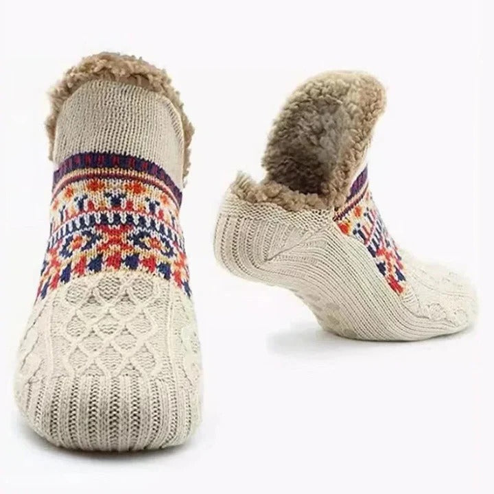 Snowflake Knit Fleece-Lined Socks with Non-Slip Grips