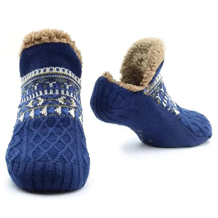 Snowflake Knit Fleece-Lined Socks with Non-Slip Grips