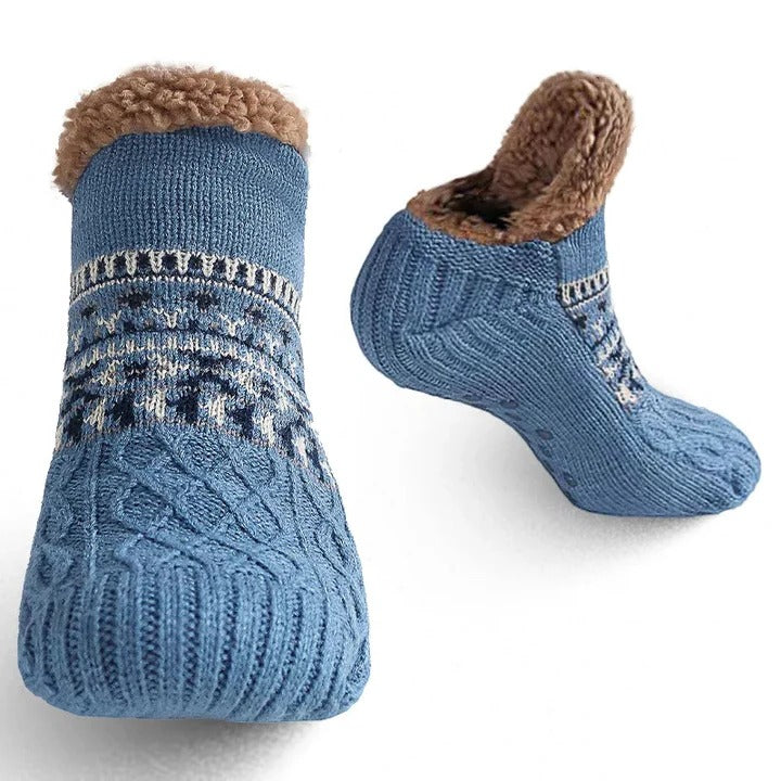 Snowflake Knit Fleece-Lined Socks with Non-Slip Grips