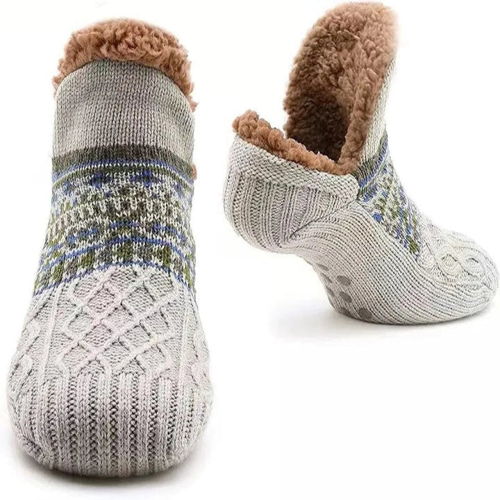 Snowflake Knit Fleece-Lined Socks with Non-Slip Grips