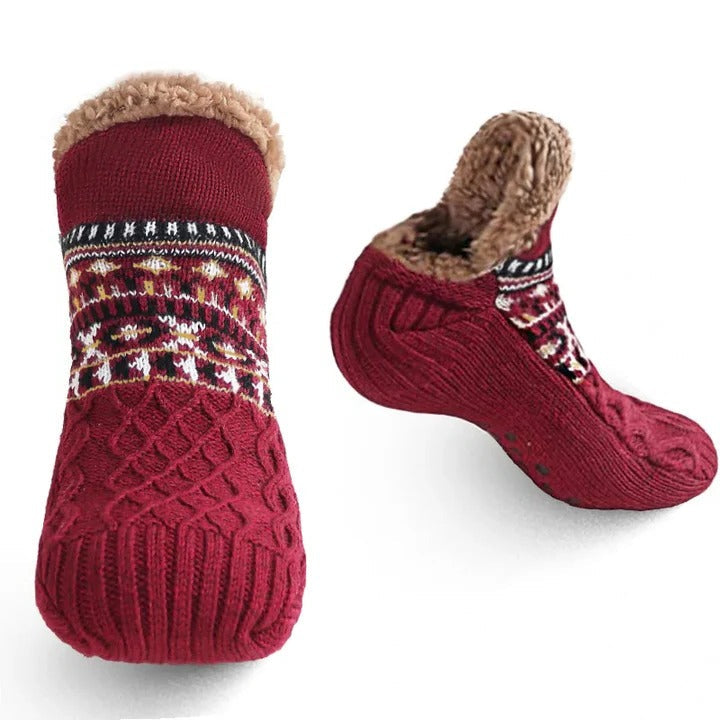 Snowflake Knit Fleece-Lined Socks with Non-Slip Grips