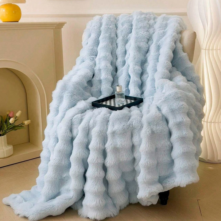 Double-Lined Faux Rabbit Fur Throw Blanket with Real Weight